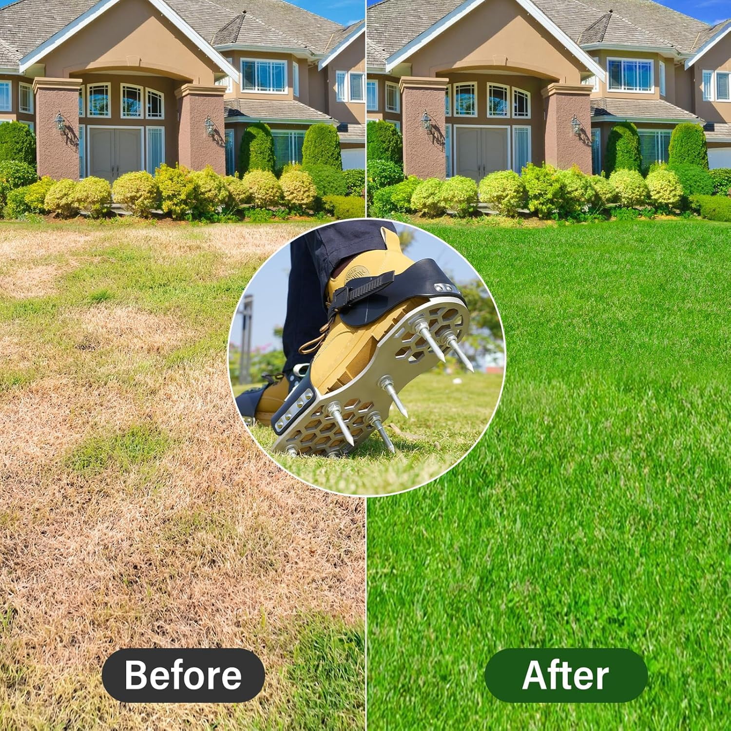 Lawn Aerator Shoes with 5mm Metal Sole Adjustable Straps Bend-Resistant Spikes Fully Assembled Black