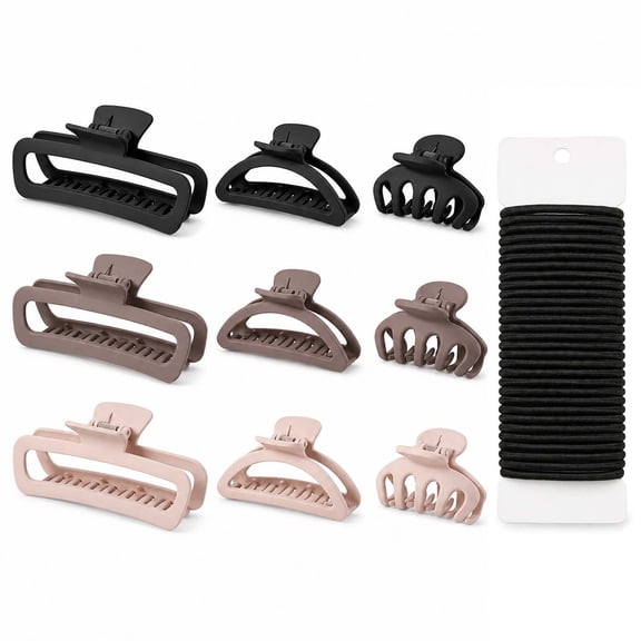 Gocvo 39Pcs Hair Clips and Black Hair Ties Set ,3 Styles Claw Clips for Thin &Thick Hair, Fashion Women's Hair Accessories