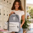 thumbnail image 3 of Girls Plaid Lace Trim Backpack, Large Back To School Bag With Fuzzy Puppy Print & Heart Charm, Multi‑Pocket Anti‑Theft For Campus & Commute (Black), 3 of 5