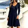 thumbnail image 5 of Snorda Dresses for Women Ribbed Knit Long Sleeve Midi Dress V Neck Button Front A-Line Flared Dress Soft Stretchy Casual Knee Length Dresses for Fall Winter Daily Wear, 5 of 8