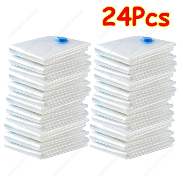 1-24Pcs Reusable Vacuum Storage Sealing Bags with Hand Pump Clear Folding Compressed Space Saving Vacuum Bag for Clothes Travel
