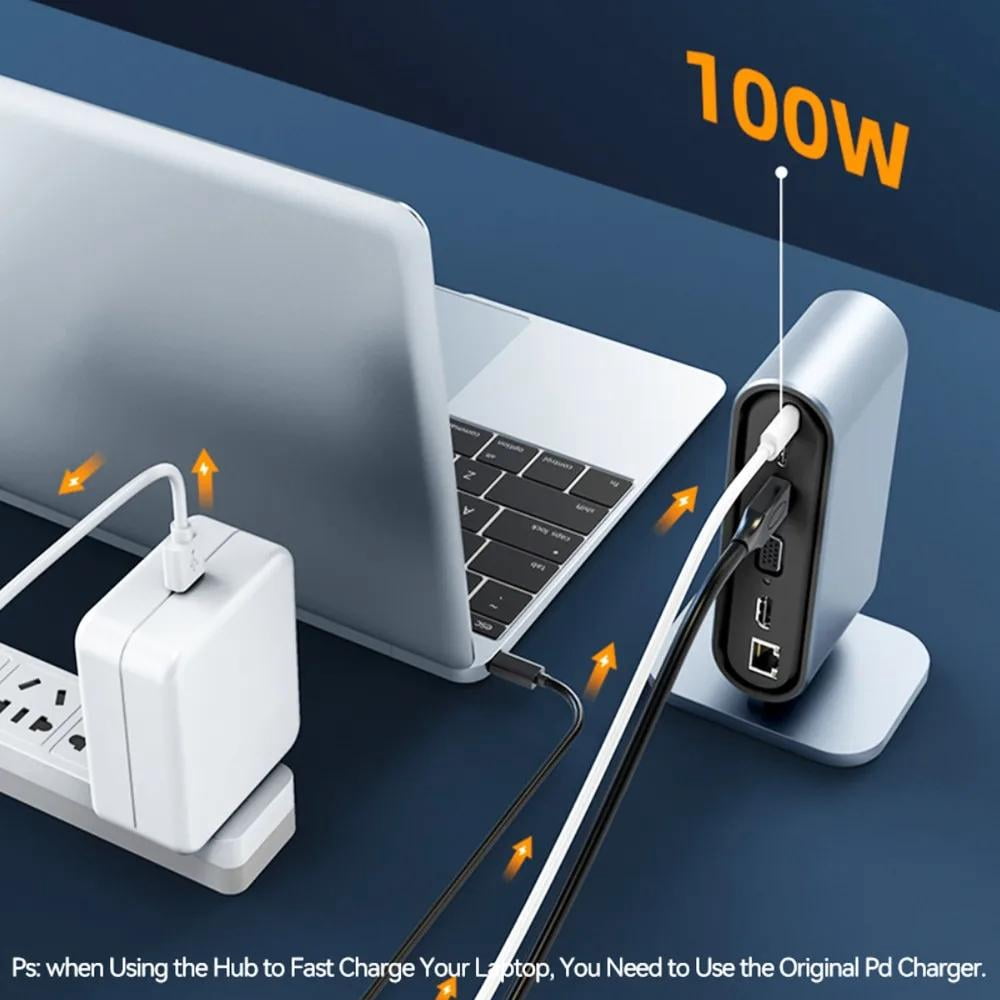 12 Ports USB C Docking Station - AUBEAMTO 12-in-1 USB C Hub Dock Laptop Display Docking Station Universal Port with 4K HDMI Monitor,100W PD,Ethernet,VGA,Audio,SD/TF,USB 3.0 Adapter for Mac Computer
