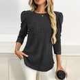 thumbnail image 5 of Breezora Women's Bubble Sleeve Round Neck Long Sleeve Top Brushed Striped Texture Tee Relaxed Fit Soft Comfort L Size Black, 5 of 7