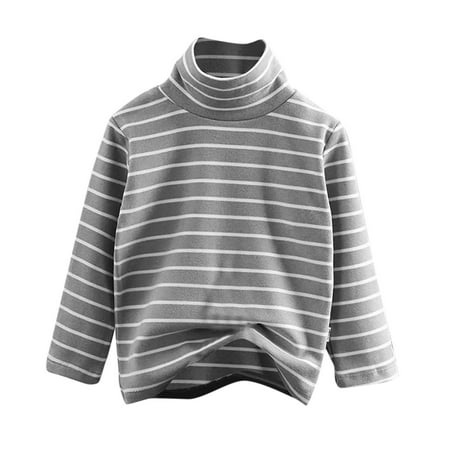 JWZUY Kids Striped Turtleneck Tops - Soft and Cozy Long Sleeve Shirts for Boys and Girls Gray 2 Years