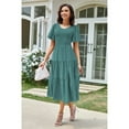 thumbnail image 5 of ROSE ROUND Summer Dresses For Women Casual V Neck Sundress Smocked Tiered Midi Dress Flutter Flowy Solid Short Sleeve Dress （Turquoise，S), 5 of 6