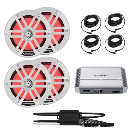 Rockford Fosgate PM500X2 2 Channel Marine Amplifier with 2 Pairs M1-8 M1 Series 8 Marine White + (1) PMX-RGB Optix LIght Controller + (4) RGB-25 25 Extension Cable