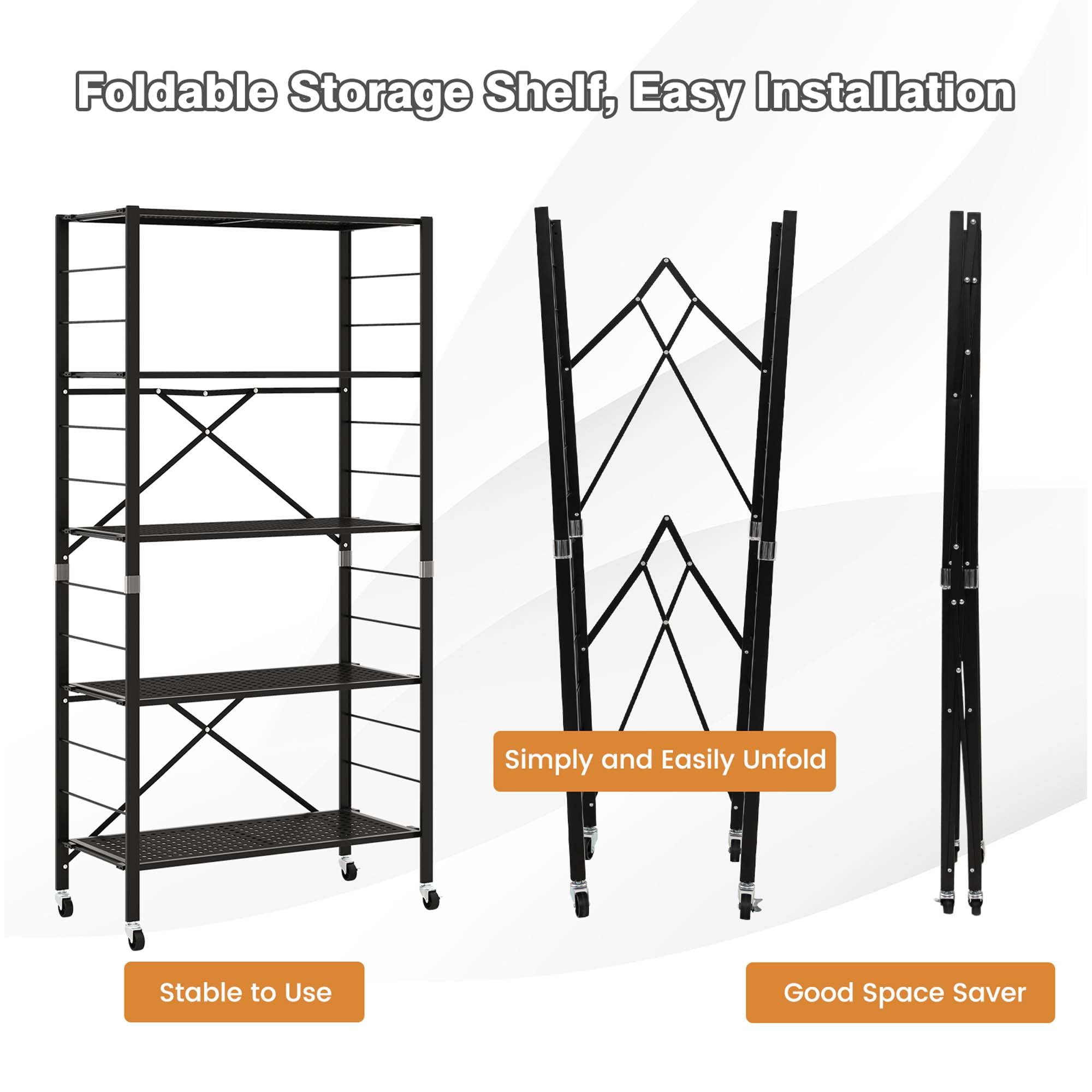 Costway 2 PCS Foldable Storage Shelves Adjustable Collapsible Organizer Rack with Wheels