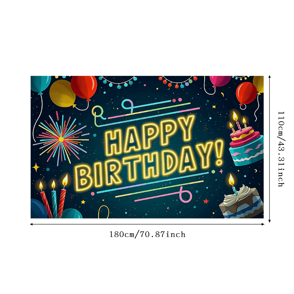 Mocsicka Happy Birthday Hintergrund Banner – 180x110 Cm, Polyester, Bunt-schwarz, Für Indoor & Outdoor Geburtstagsdeko