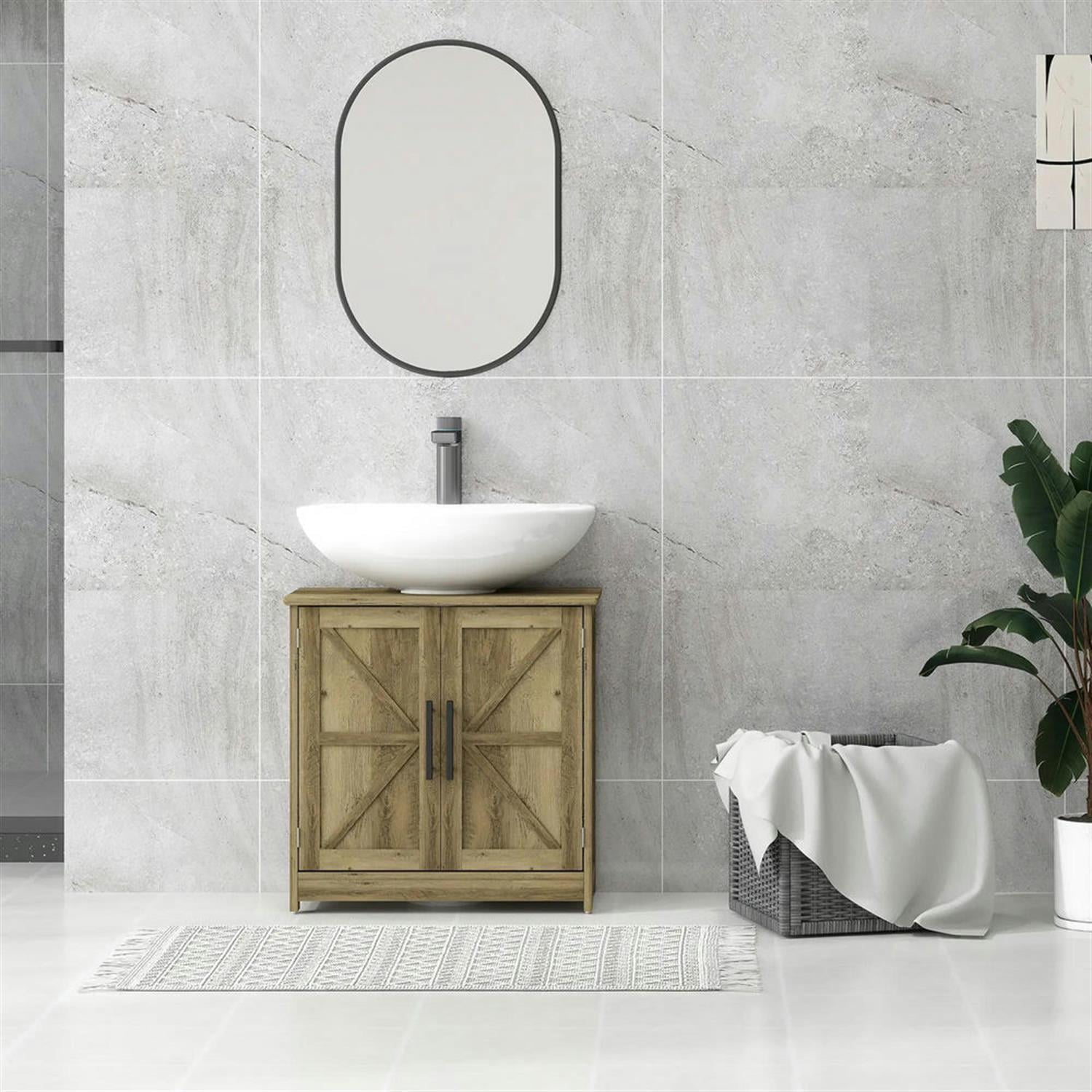 Demi Bonn 23" Farmhouse Bathroom Vanity with U-Shape Cut-Out and Adjustable Shelves, Pedestal Sink 2 Barn Door Cabinet, Under Sink Cabinet, Gray