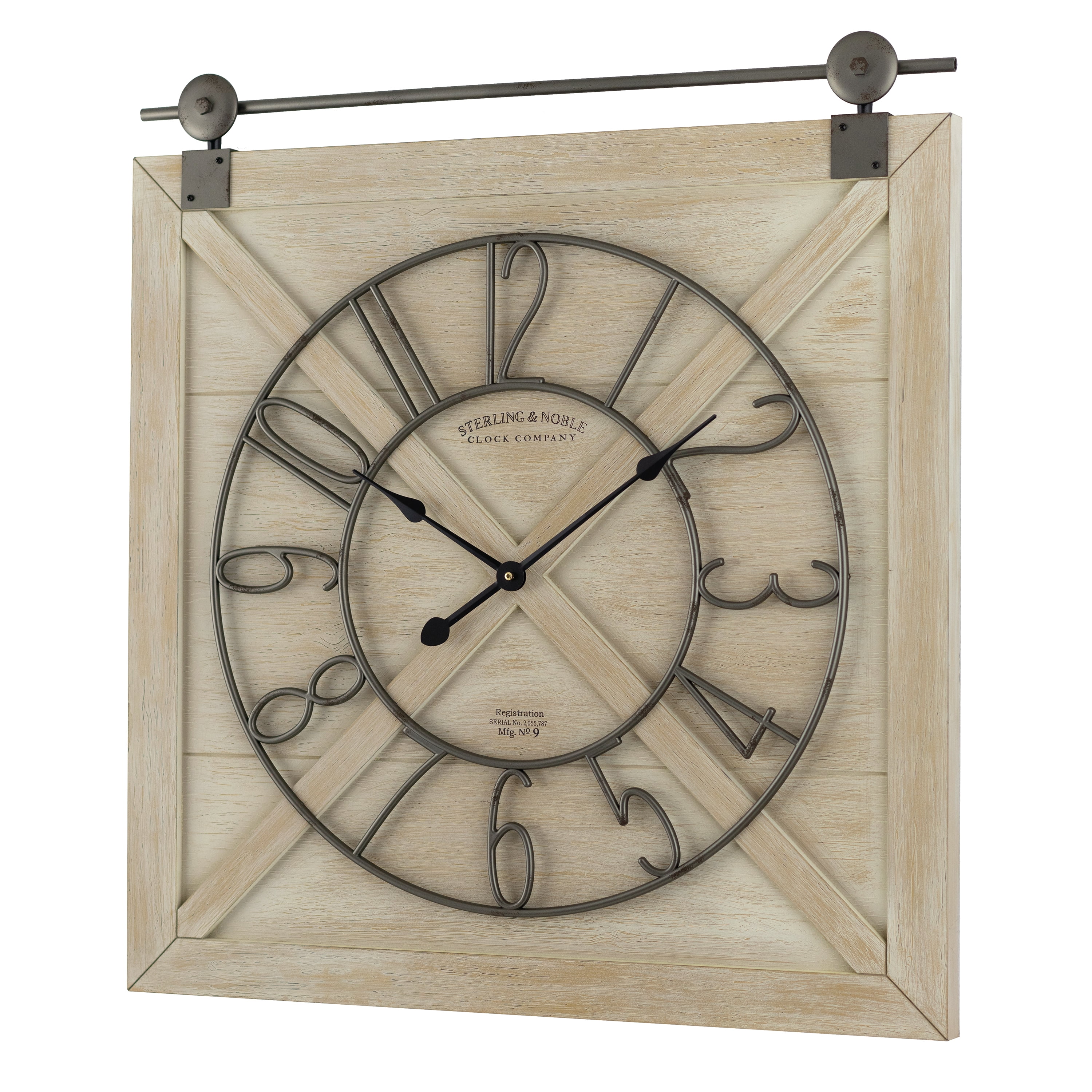 Sterling & Noble 28" Indoor Rustic White Farmhouse Analog Wall Clock with Quartz Movement