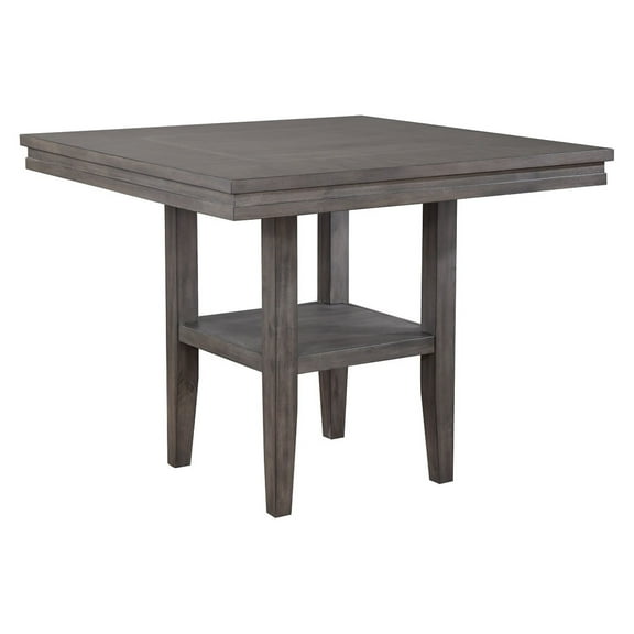 The Hamptons Collection 45” Handcrafted Gray Solid Oak Wood Square Pub Table with Shelf