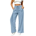 thumbnail image 4 of Vynhevius Women Wide Leg Pants Solid Drawstring Waist Dual Pockets Pleated Casual Loose Trousers, 4 of 7