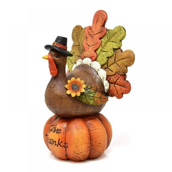 Hand-Painted Thanksgiving Halloween Turkey Pumpkin Table Decoration Resin Table Turkey Pumpkin Centerpiece Table Decoration with Artificial Maple Leaves for Thanksgiving Party