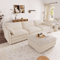 thumbnail image 3 of Muumblus Sectional Sofa Cloud Couch with Reversible Ottoman, L-Shaped Chenille Sofa for Living Rooms, Beige, 3 of 10
