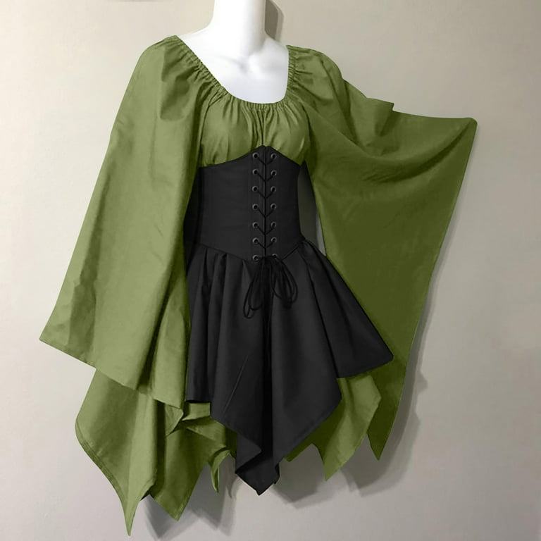 ZVAVZ Renaissance Faire Costume Women Medieval Dress Fairy Elf Irish  Victorian Gothic Dresswith Corset Halloween Party Cosplay Outfits Green,L -  Walmart.com