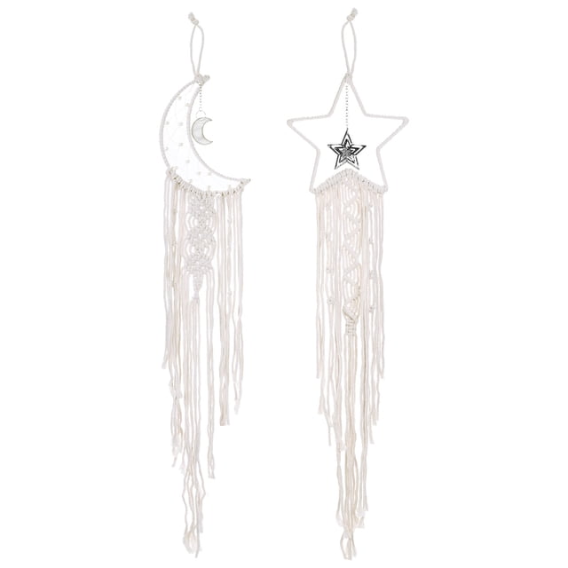 Uxcell 2 Pcs Star Moon DreamCatcher Hecho a Mano, Decoración de Habitación para Adolescentes, Abuela, Amigos, Madre (Blanco)
