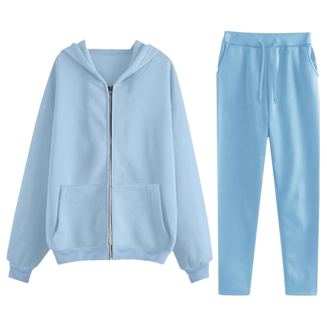 Timdgard Tenues d'Automne pour Femmes Vestes à Fermeture Éclair Pantalons Survêtement Ensemble de Détente 2 Pcs Mode