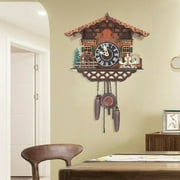 DENEST Retro Wooden Cuckoo Bird Clock Handcrafted Wall Hanging Clock Swing Alarm