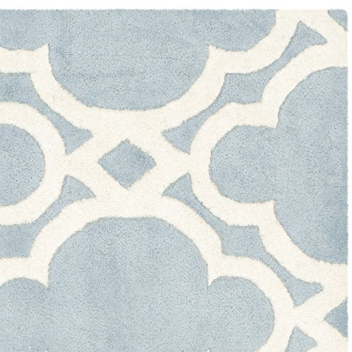 SAFAVIEH Chatham Karina Geometric Wool Area Rug, Blue/Ivory, 5' x 5' Square