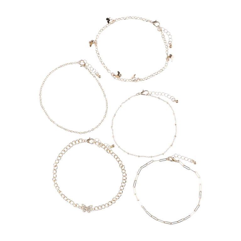 No Boundaries Butterfly Anklet Set, Gold Tone, 5-Piece photo 2