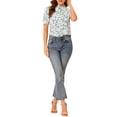 thumbnail image 2 of Unique Bargains Blouse pour Femmes Col Rabattu Fendu Manches Bouffantes Chemise en Chiffon, 2 of 6