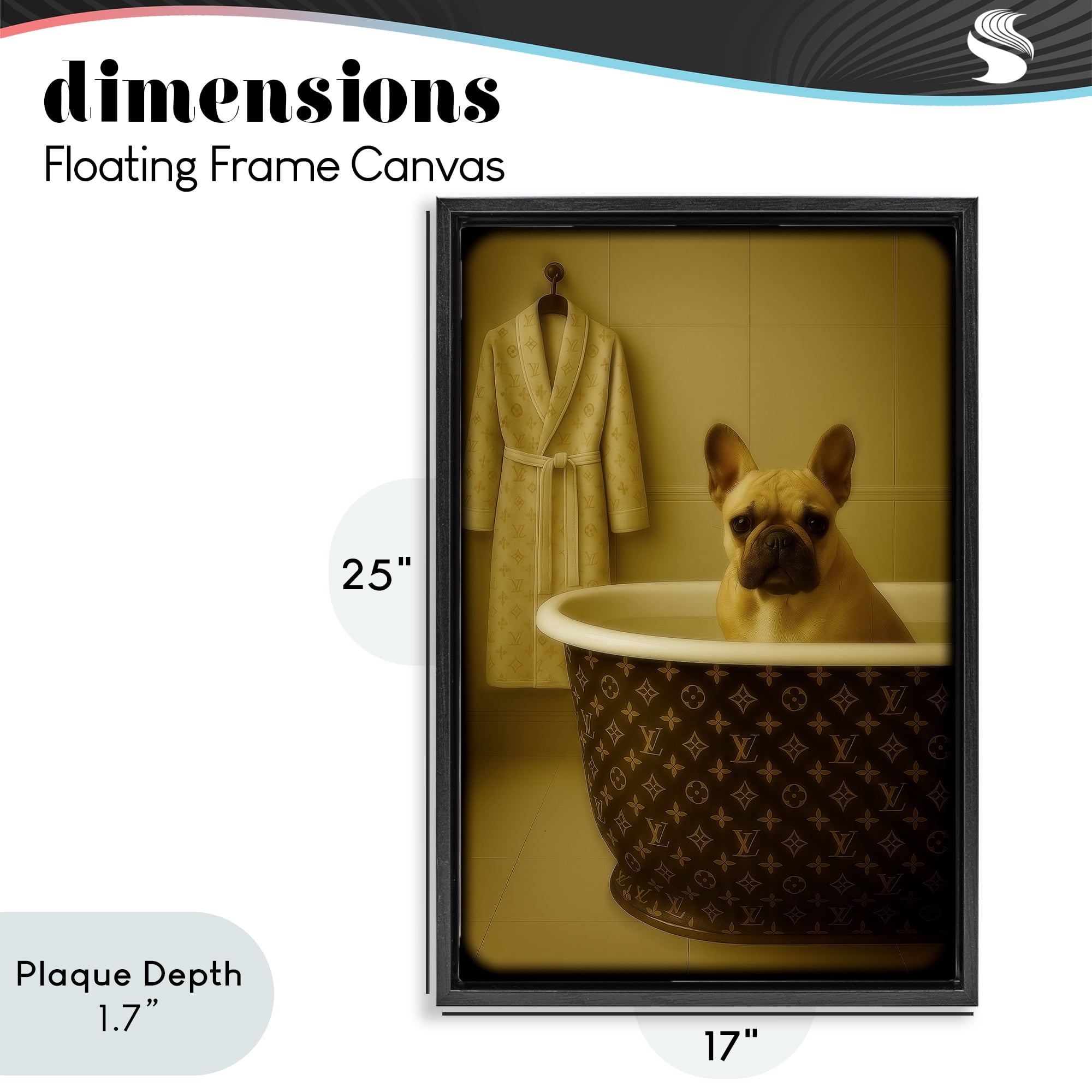 Stupell Industries Couture French Bulldog in Luxury Tub Black Framed Floater Canvas Wall Art, design by Grotto Studios