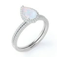 thumbnail image 4 of JeenMata 1.5 ct Pear Shaped Blue Opal and Moissanite Halo Bridal Ring Set in 18K White Gold over Silver, 4 of 7