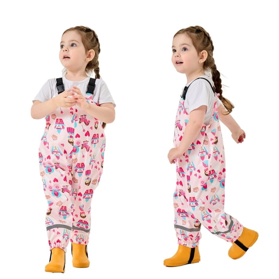EnJoCho Toddlers Rain Bib Pants Boys Girls 𝖶aterproof Rain Trousers Suspender Overalls Kids Cute Cartoon Rainwear Jumpsuit