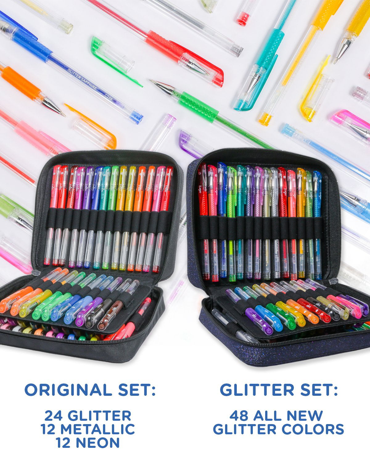 DasKid 96 Color Artist Gel Pen Set, Includes 24 Glitter Gel Pens 12 Metallic, 6 pastel,6 Neon, Plus 48 Matching Color Refills, More