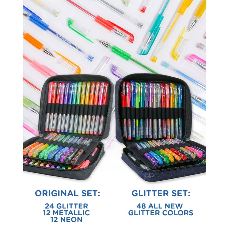 ColorIt 96 Gel Pens - 2 Travel Case Gel Pen Sets with 72 Glitter, 12  Metallic, 12 Neon