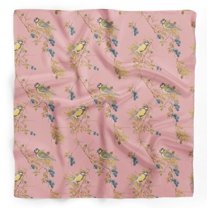 Bimba Pink Black Berry & Yellow Sparrow Bird Pure Silk Printed Head Bandanas Summer Neck Wrap Scarf 40 x 40 Inches