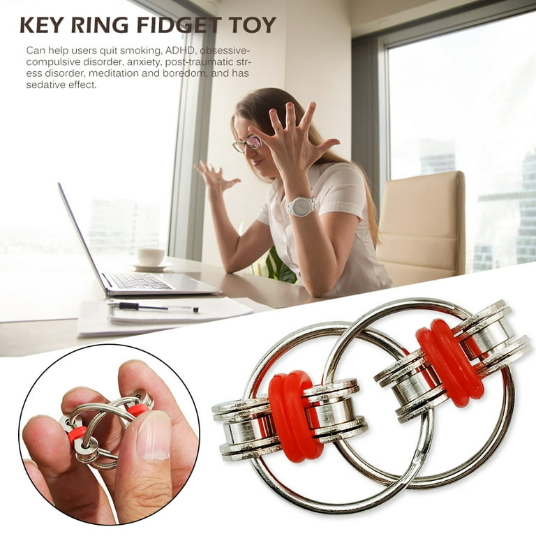Portable Keychain Fidget Spinner Heavy Duty Metal Stress Relief Pocket Size Key Ring Kids Adults Index Finger Exercising, Women's, Size: Small, Red