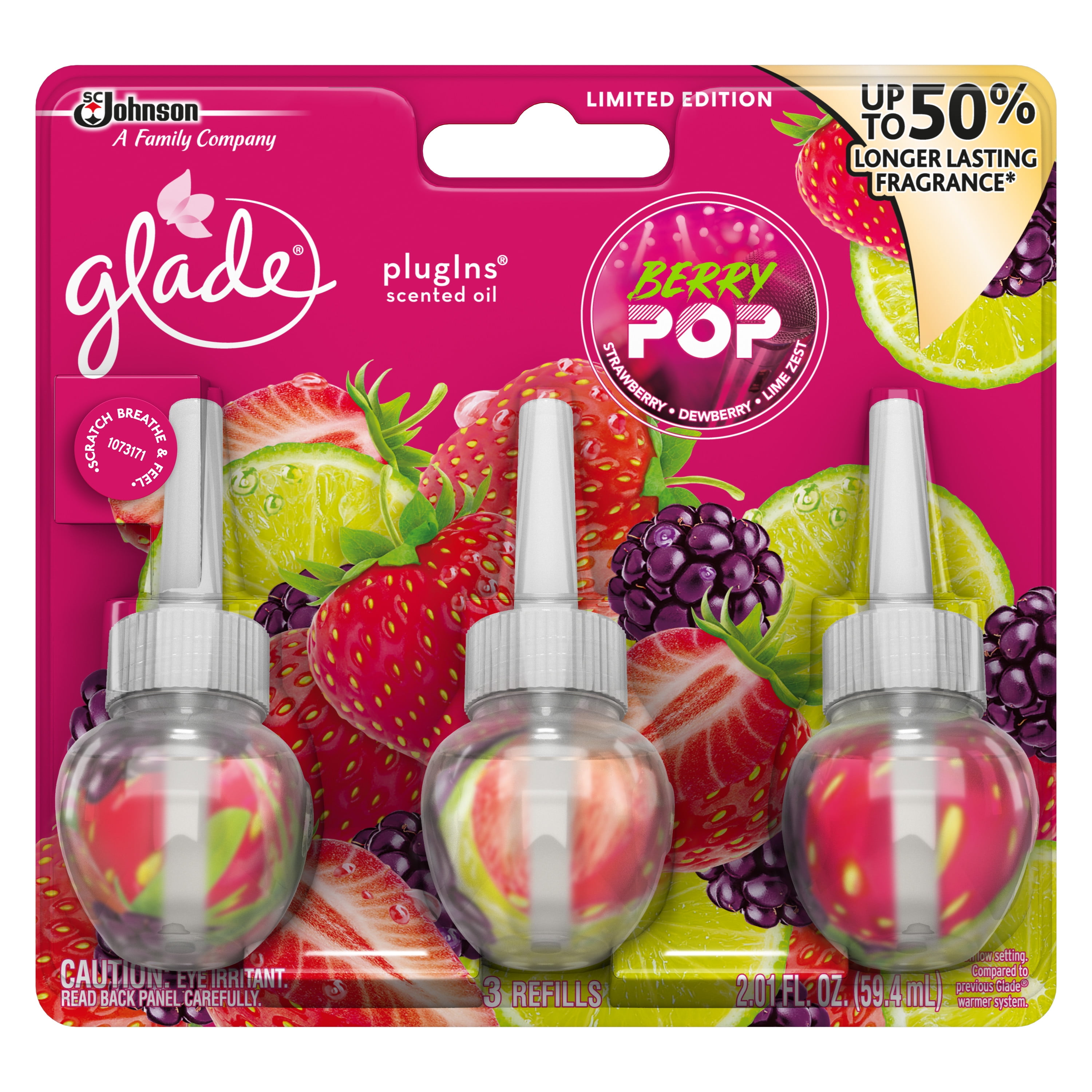 Glade PlugIns Scented Oil Air Freshener Refill, Berry Pop, 2.01 fl oz