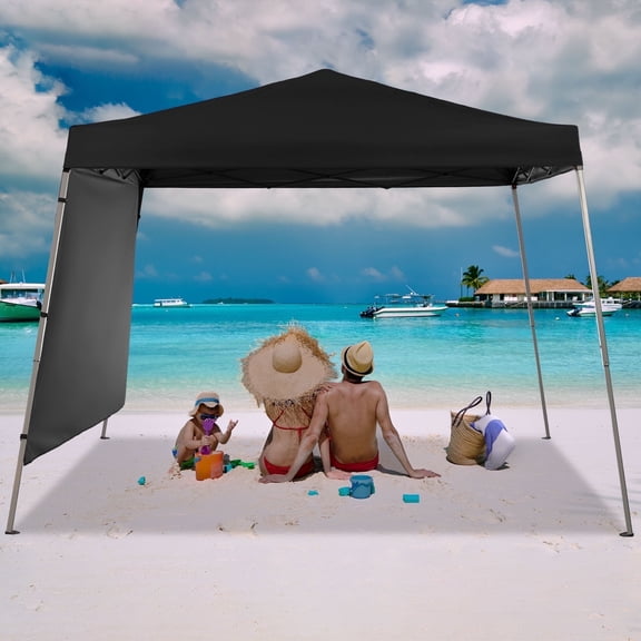 Ainfox 8 x 8 ft Pop up Canopy Tent with One Sidewall,Instant Slant Outdoor Gazebo for Beach, Sun Shade,Outdoor Activies,Black