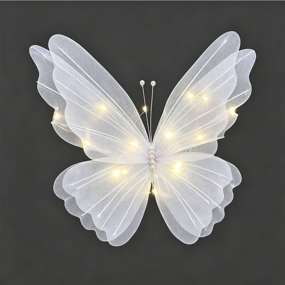 Lighted Butterfly Decoration, Sheer Mesh Artificial Butterfly with Warm LED Lights, Hanging Ornament for Wedding Party Garden Home Indoor Outdoor Decor