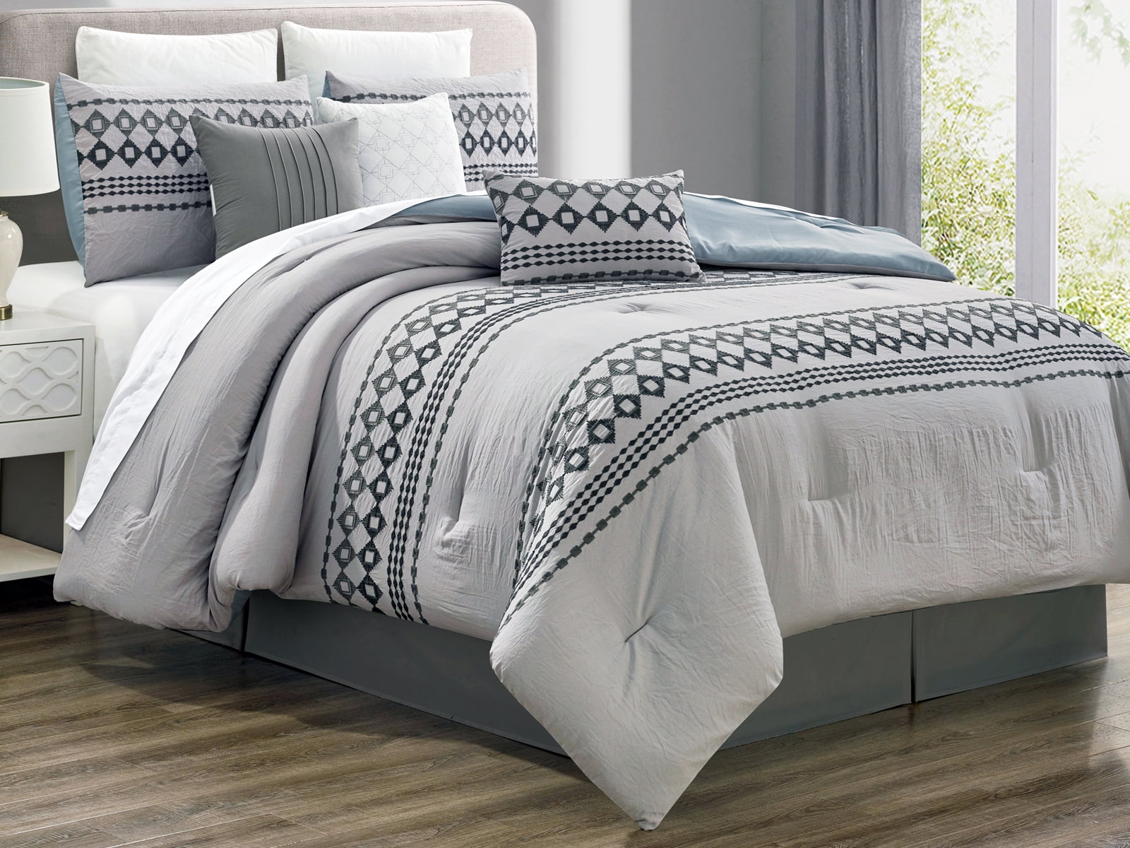 11 Pc Tobey Southwest Diamond Square Embroidery Comforter Curtain Set Gray Silver Pewter Queen Walmartcom Walmartcom 11 Pc Tobey Southwest Diamond Square Embroidery Comforter Curtain Set Gray Silver Pewter Queen Walmartcom Walmartcom