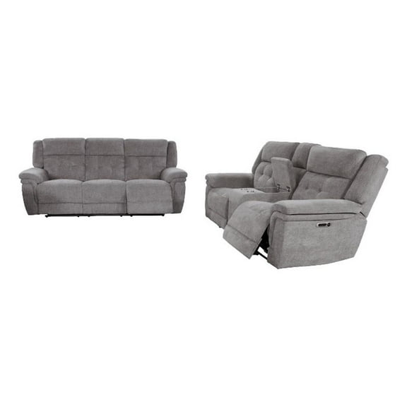 Pemberly Row Contemporary Bristol Grey Power Reclining Sofa and Loveseat