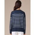 thumbnail image 3 of DARING DIVA Women's Striped Pullover Spring Crewneck Knit Sweater L Navy Blue, 3 of 6