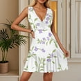 thumbnail image 3 of WTOBBY Women's Floral Print V-Neck Sleeveless Casual Dress with Pleated Hem and Back Smocked Design for Summer Garden Parties and Afternoon Events,PurpleM, 3 of 4