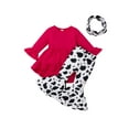 thumbnail image 1 of Xingqing Toddler Baby Girls Automne Clothes 3pcs Volant Robe à Manches Longues Tops + Pantalon Évasé + Ensemble de Foulard Rose Rouge 3-4 Ans, 1 of 9