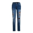 thumbnail image 4 of Women Hight Waisted Hole Button Denim Jeans Stretch Flares Pants Length Jeans, 4 of 8