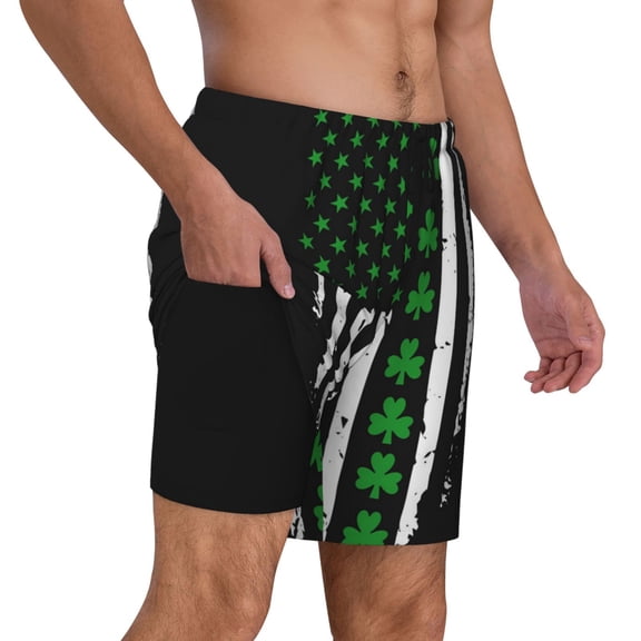 Men's 2 in 1 Swim Trunks with Compression Liner St. Patrick'S Day Irish America Flag Quick Dry Beach Shorts