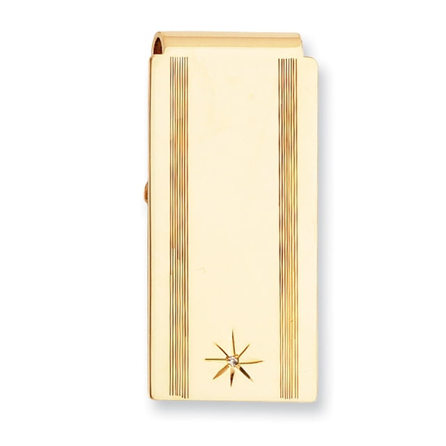 Gold Star Cut .001ct. Diamond Hinged Money Clip For Dad Mens For Him