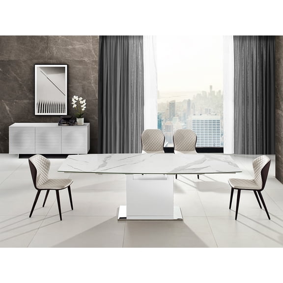 Modern Olivia Engineered Wood Extendable Motorized Dining Table in White