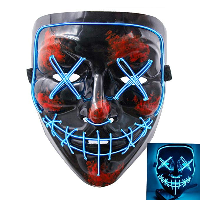 Halloween LED Mask Light Up Mask Stitched Cosplay Costume Mask Scary Horror Mask for Halloween Festival Party
