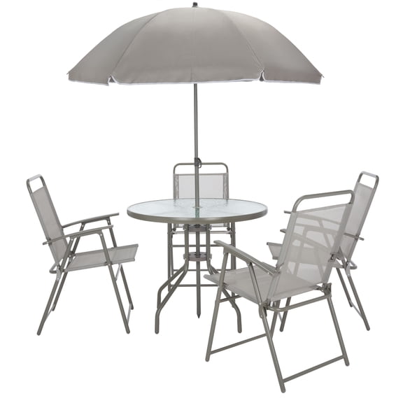 SAFAVIEH Monico Outdoor Patio 5 Piece Dining Set with Umbrella, Grey
