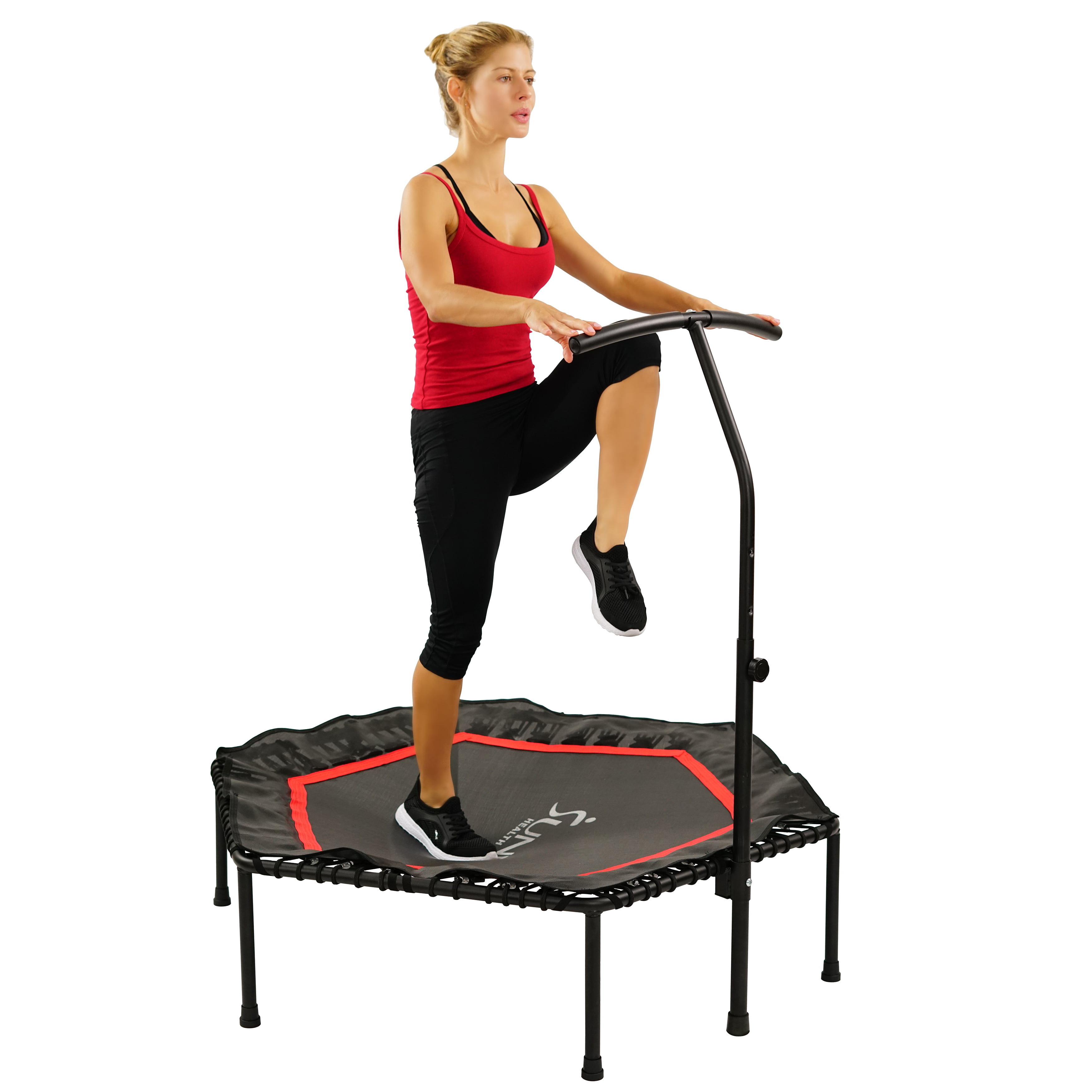 Sunny Health & Fitness Indoor Mini Exercise Rebounder Fitness Trampoline  with Adjustable Handlebar, NO. 079