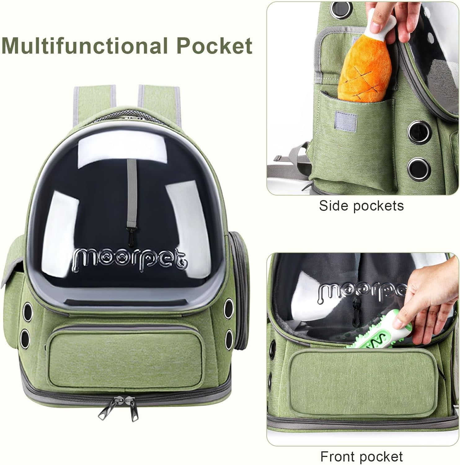TJOUL Cat Backpack Carrier, Breathable Cat Bubble Backpack Upgrade Large Space Cat Carrier for Kitty Small Dog, Foldable Airline Approved Cats Backpack, Enlarge Transparent PetTravel Backpack (Green)