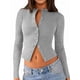 thumbnail image 4 of Blusas de Larga para Mujer, Cárdigan Ligero de Otoño, Camisetas para Salir, Blusas Acanaladas con Botones, Lindas y A Gris S, 4 of 10