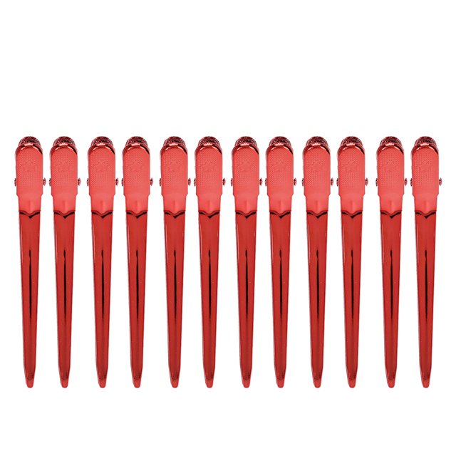 12 pinzas para el pelo de salón, peluquería, barbería, pico de pato, horquilla para salón, color rojo